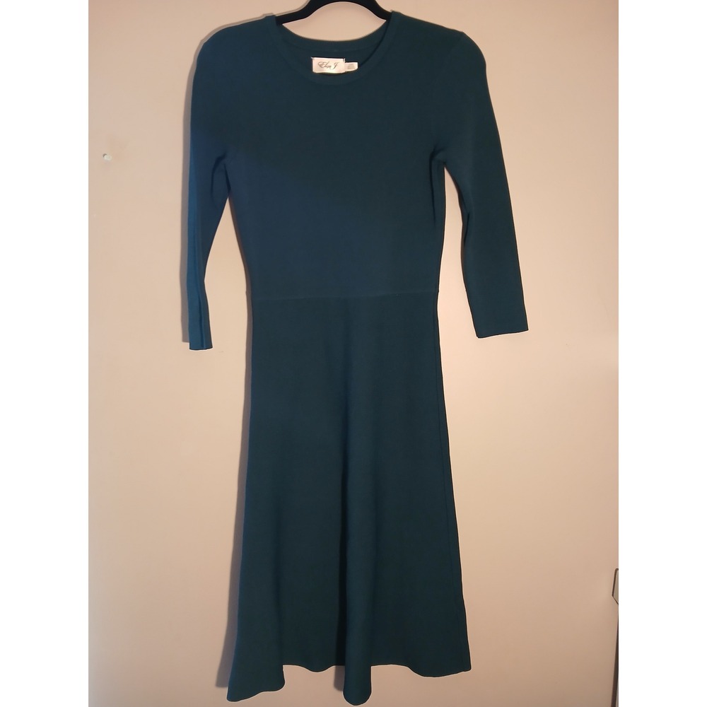 Eliza J Teal Long Sleeve Knit Midi Fit Flare Dress S CH P‎